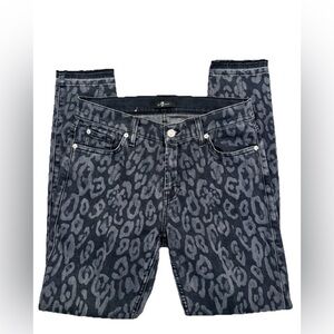 7 For All Mankind Black and Gray Leopard Print Skinny Jeans Size 30